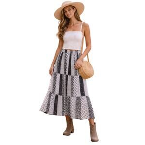 Gypsie Blue Patchwork Rayon Midi Skirt Boho Festival Cottagecore Medium